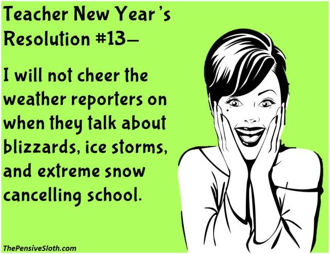 Teacher Humor from The Pensive Sloth Top Teacher New Year Resolutions 